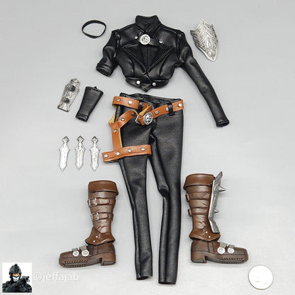 1:6 YM Toys Silver Haired Killer Female Leather Outfit w/ Boots for 12" Figures