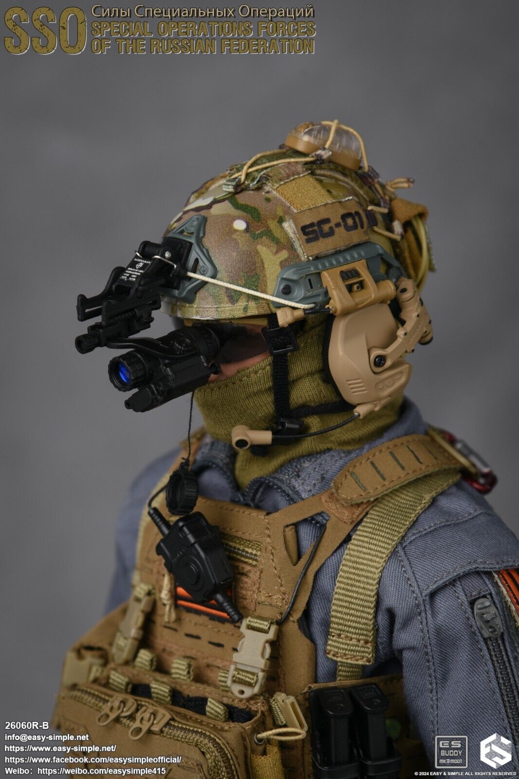 1:6 Easy & Simple Russian Special Operations Forces SSO Multicam Helmet w/ NVG