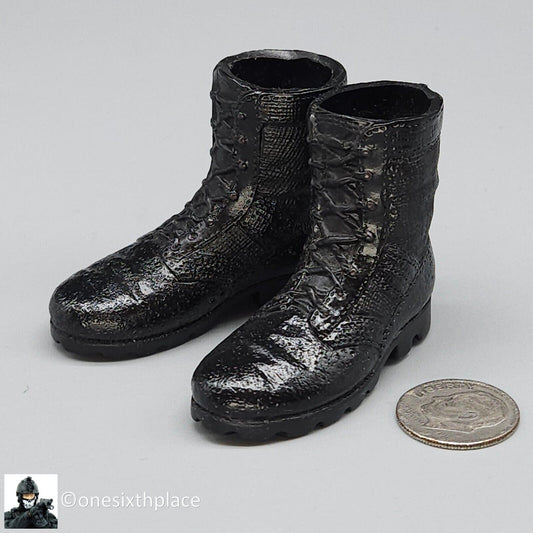 1:6 scale Dragon Ranger Phil Gloss Black Combat Boots (Foot Type) for 12" Figure