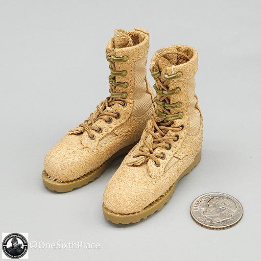 1:6 scale ACE SEAL Team 10 Tan Combat Boots (Foot Type) for 12" Figures