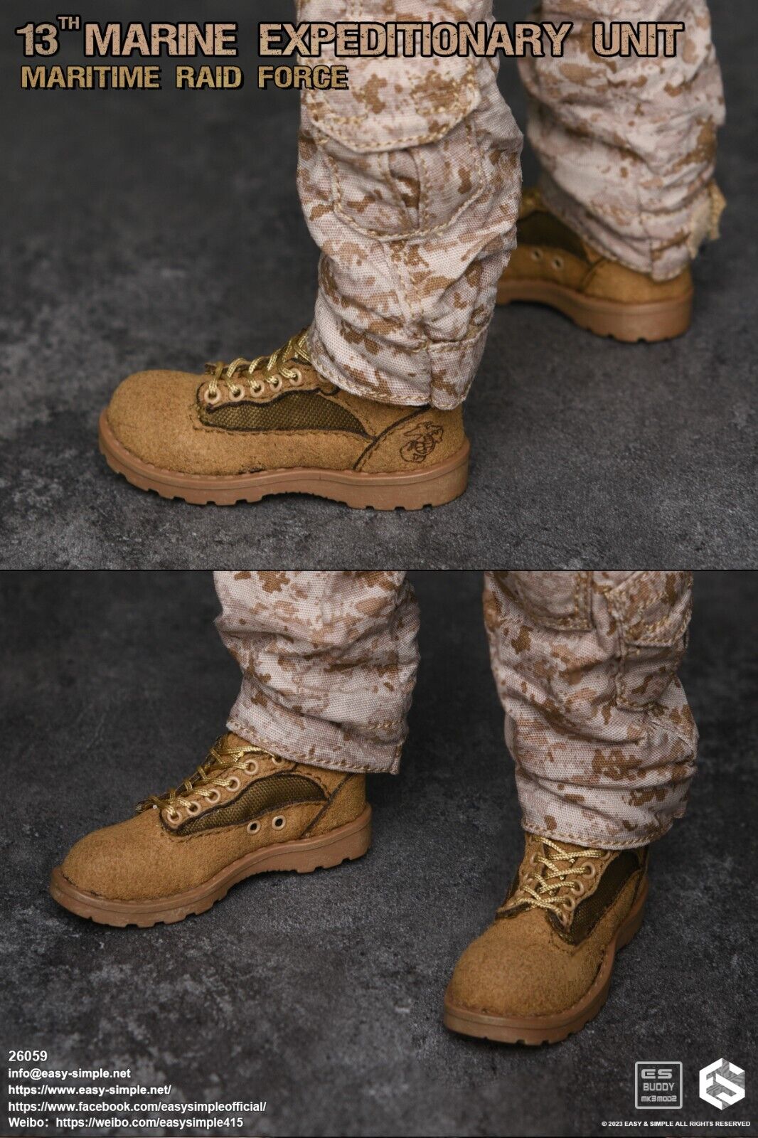 1:6 Easy & Simple 13th MEU Maritime Raid Force Combat Boots for 12" Figures