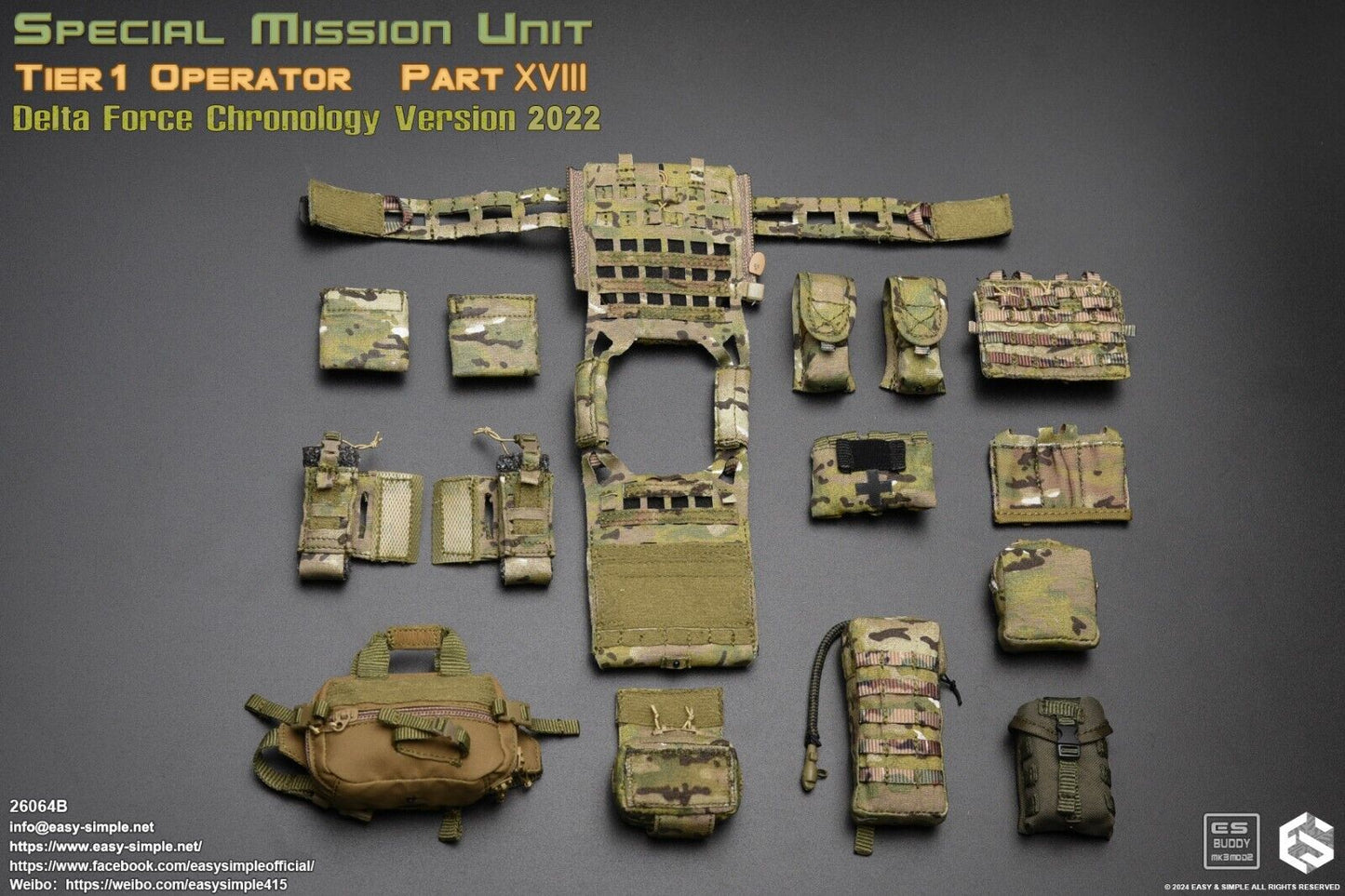 1:6 Easy & Simple Delta Force Chronology 2022 Multicam Plate Carrier & Mag Pouch