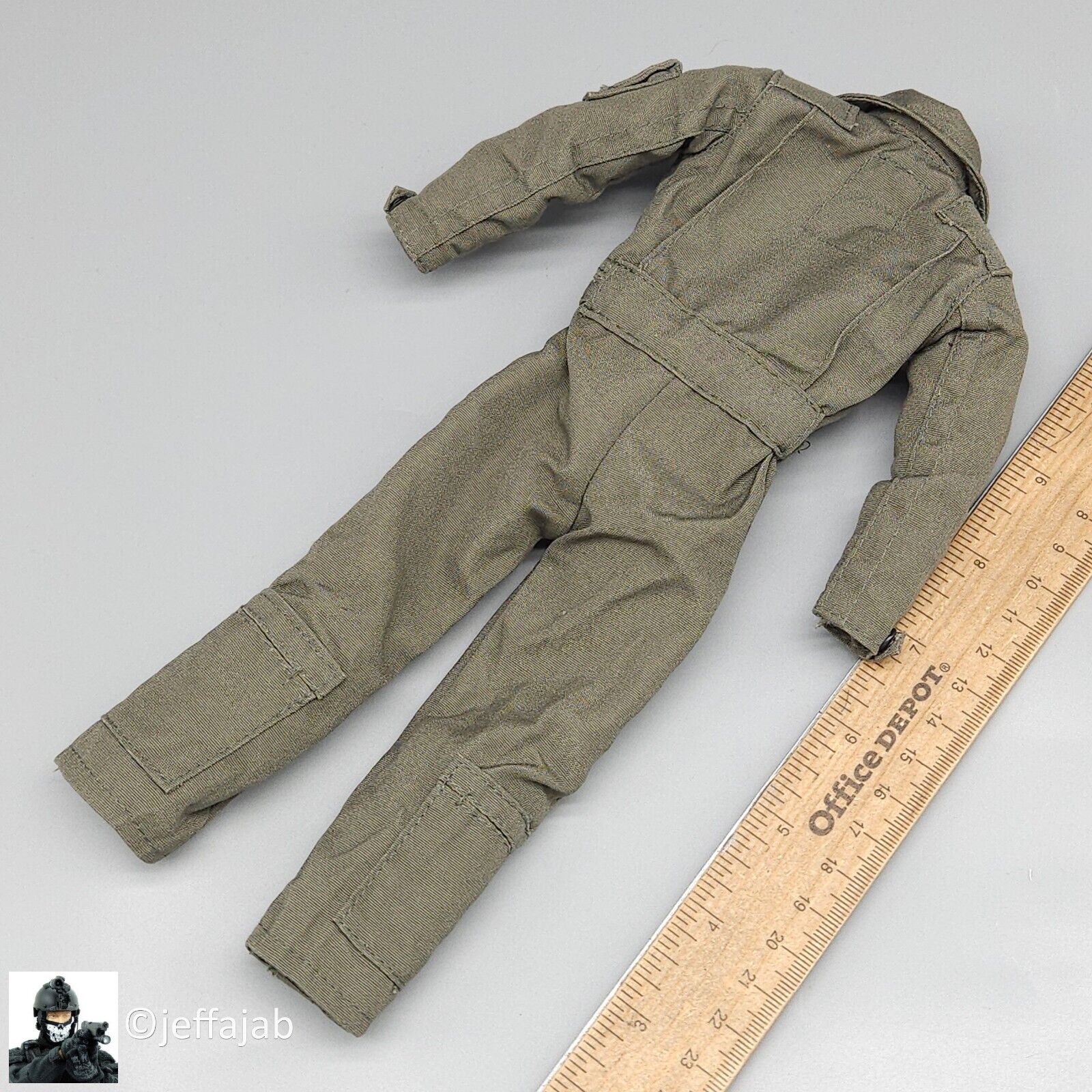 1:6 BBI Navy Pilot Mens Green Nomex Flight Suit (No Name Patch) for 12" Figures