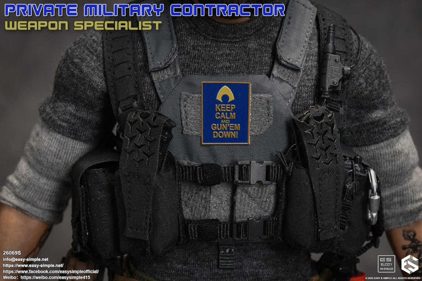 1:6 scale Easy & Simple PMC Weapon Specialist Black Chest Rig for 12" Figures
