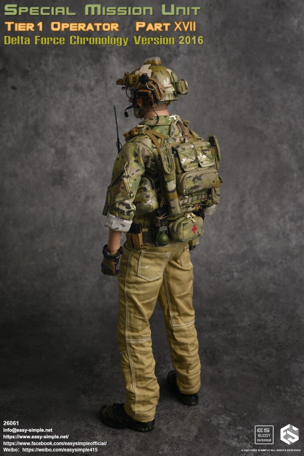 1:6 Easy & Simple Delta Force Chronology 2016 Multicam Helmet Set for 12" Figure