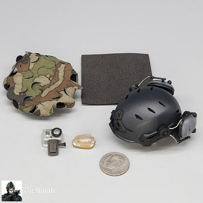 1:6 Easy & Simple PMC Field Recce Black Helmet w/ Camo Netting for 12" Figures