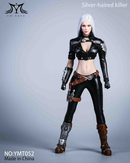 1:6 YM Toys Silver Haired Killer Female Leather Outfit w/ Boots for 12" Figures