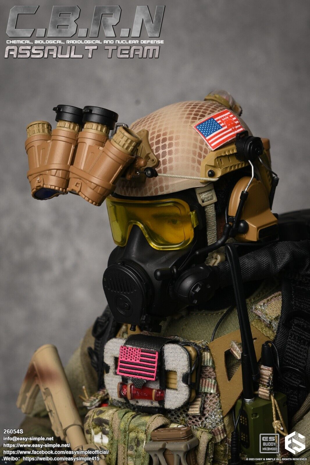 1:6 Easy & Simple CBRN Assault Team Camo Helmet w/ NVG for 12" Figures