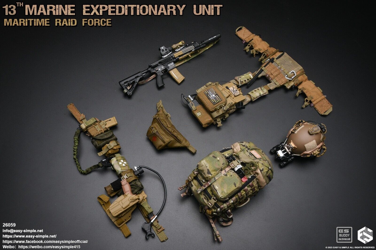 1:6 Easy & Simple 13th MEU Maritime Raid Force Multicam Backpack for 12" Figures