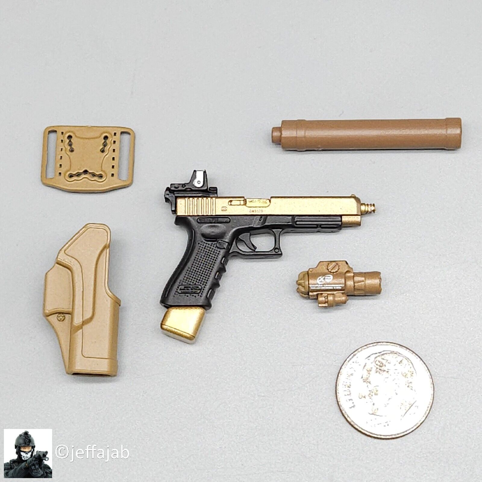 1:6 Easy & Simple Doom's Day Kit V Gold Pistol w/ Tan Holster 12" Figures