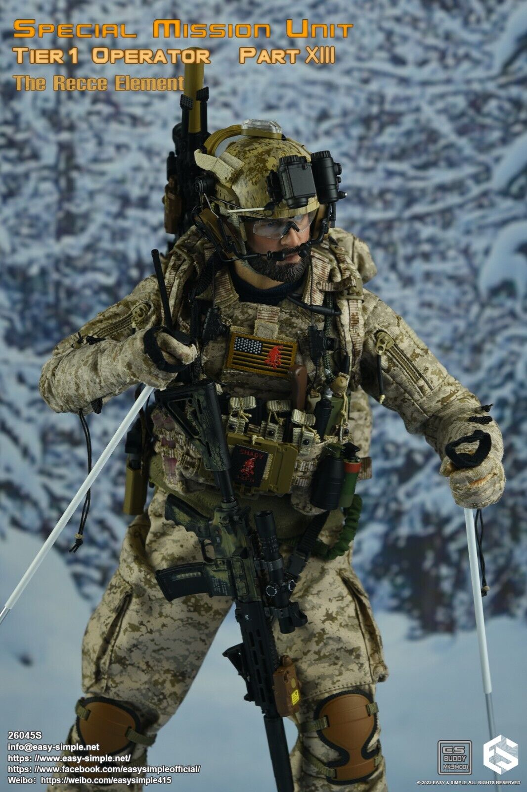 1:6 Easy & Simple Recce Element AOR1 Camo Winter Gloved Hands for 12" Figures