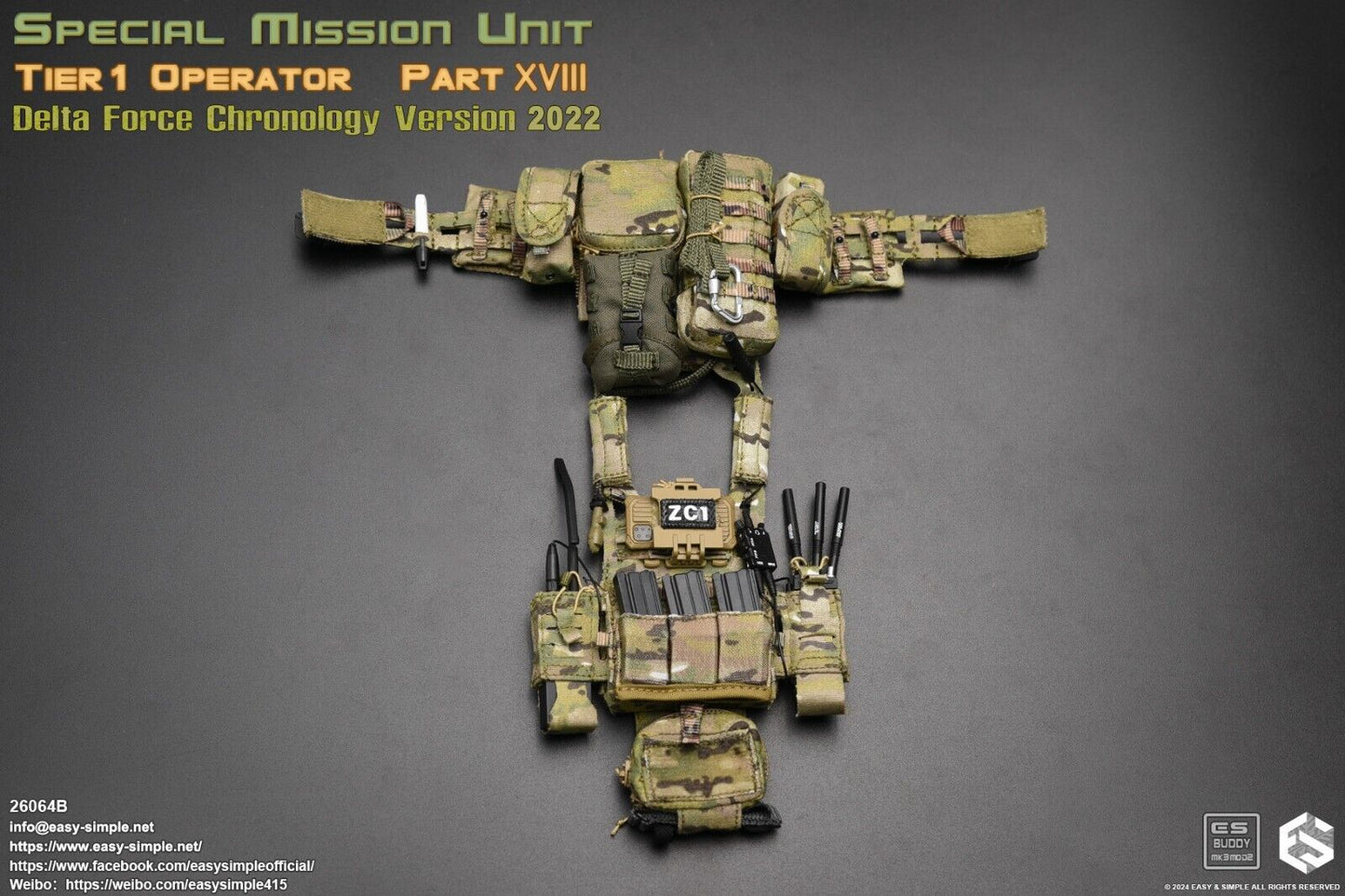 1:6 Easy & Simple Delta Force Chronology 2022 Multicam Plate Carrier & Mag Pouch