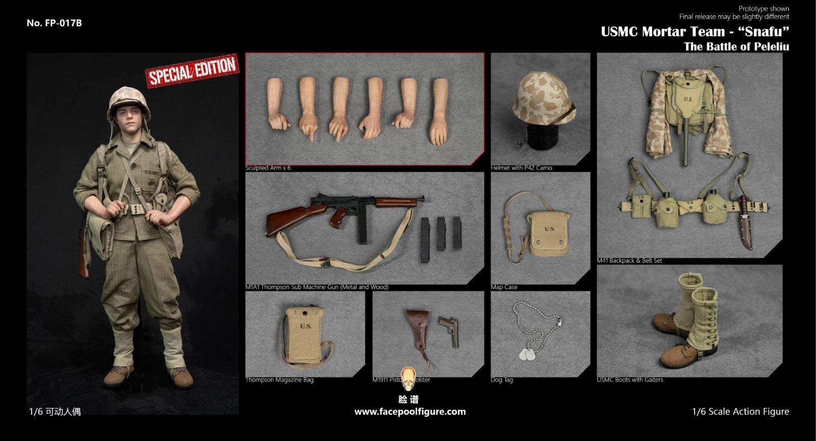 1:6 Facepool WWII USMC Snafu M41 Haversack Backpack or 12" Figures