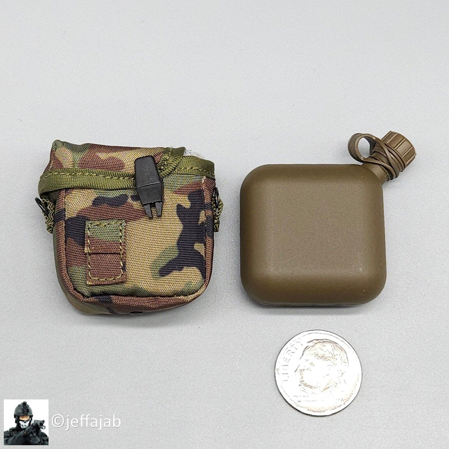 1:6 scale DamToys 75th Ranger Regiment 2 Quart Canteen w/ Woodland Camo Pouch