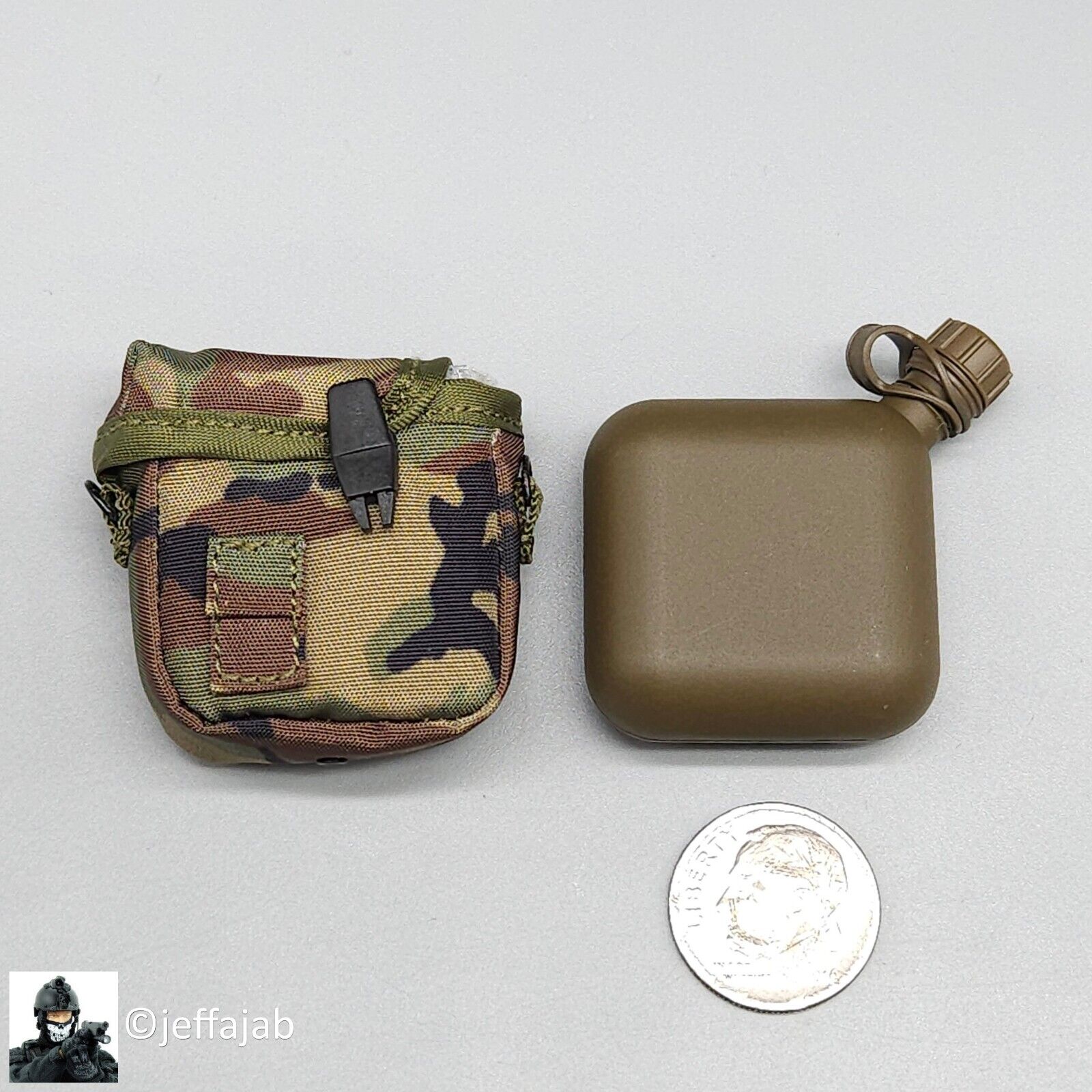 1:6 scale DamToys 75th Ranger Regiment 2 Quart Canteen w/ Woodland Camo Pouch