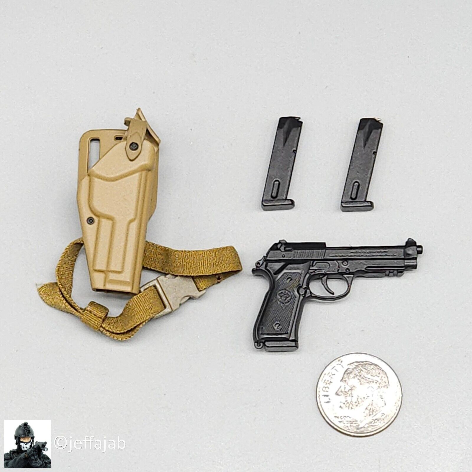 1:6 Easy & Simple USMC M9 Pistol w/ Coyote Tan Holster for 12" Figures 06032