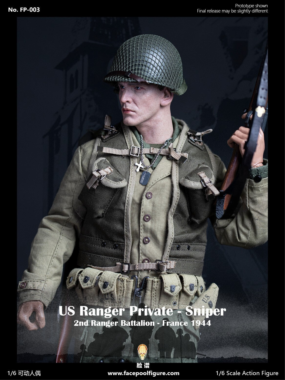 1:6 Facepool WWII US Army Ranger Sniper Male Head Sculpt for 12" Figures