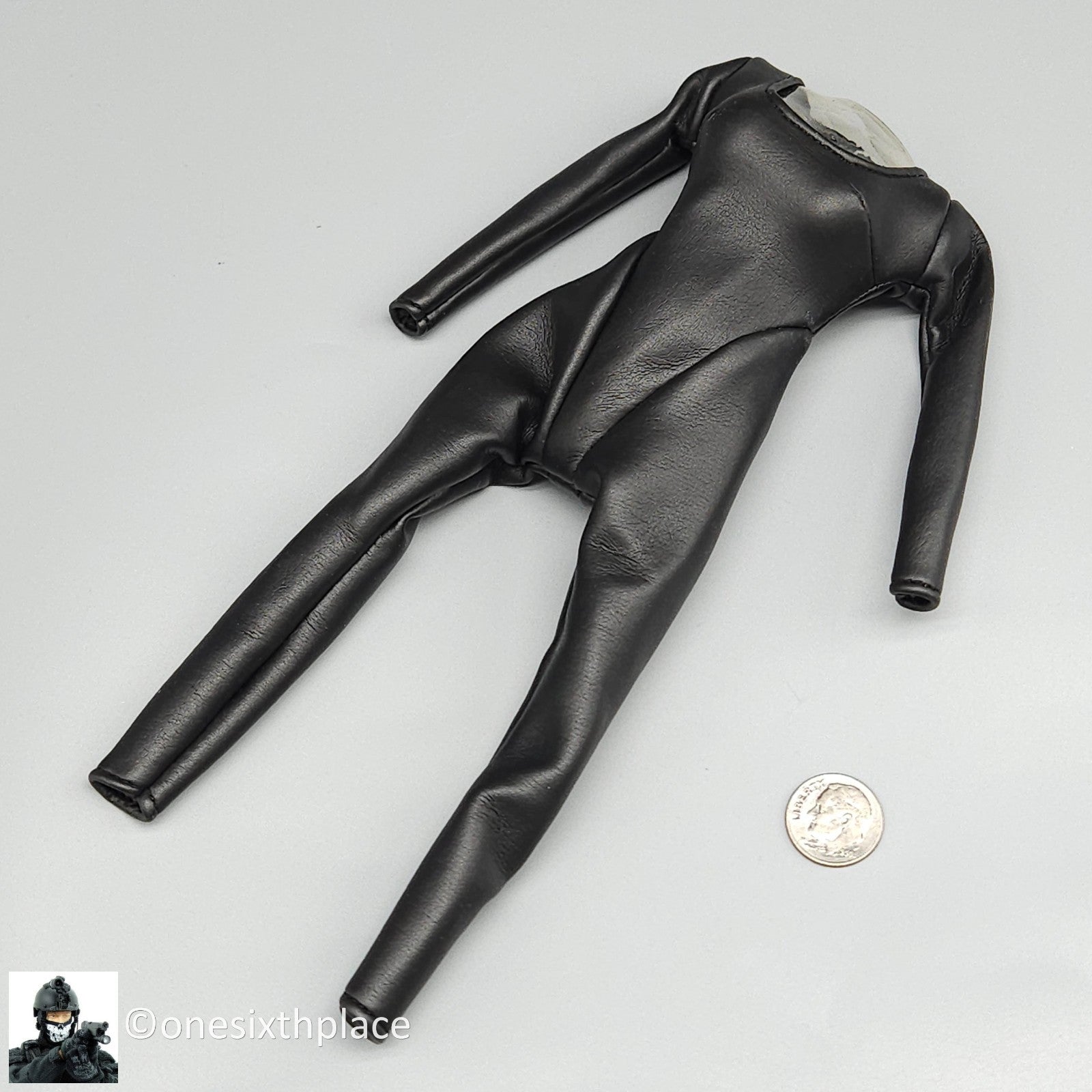 1:6 scale BBI Cy Girl Female Black Leather Like Bodysuit Catsuit for 12" Figures