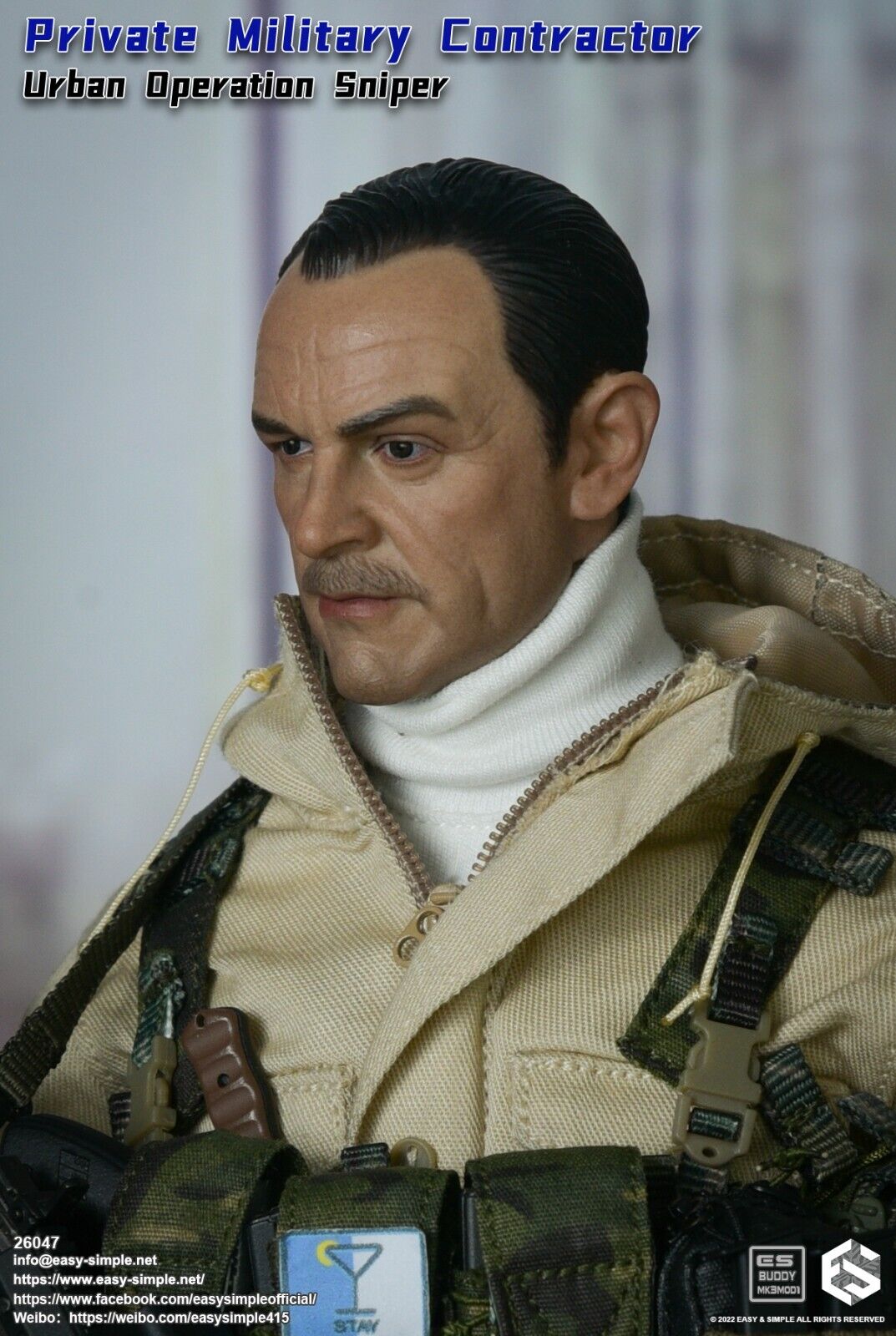 1:6 Easy & Simple PMC Urban Operation Sniper Male Head Sculpt for 12" Figures