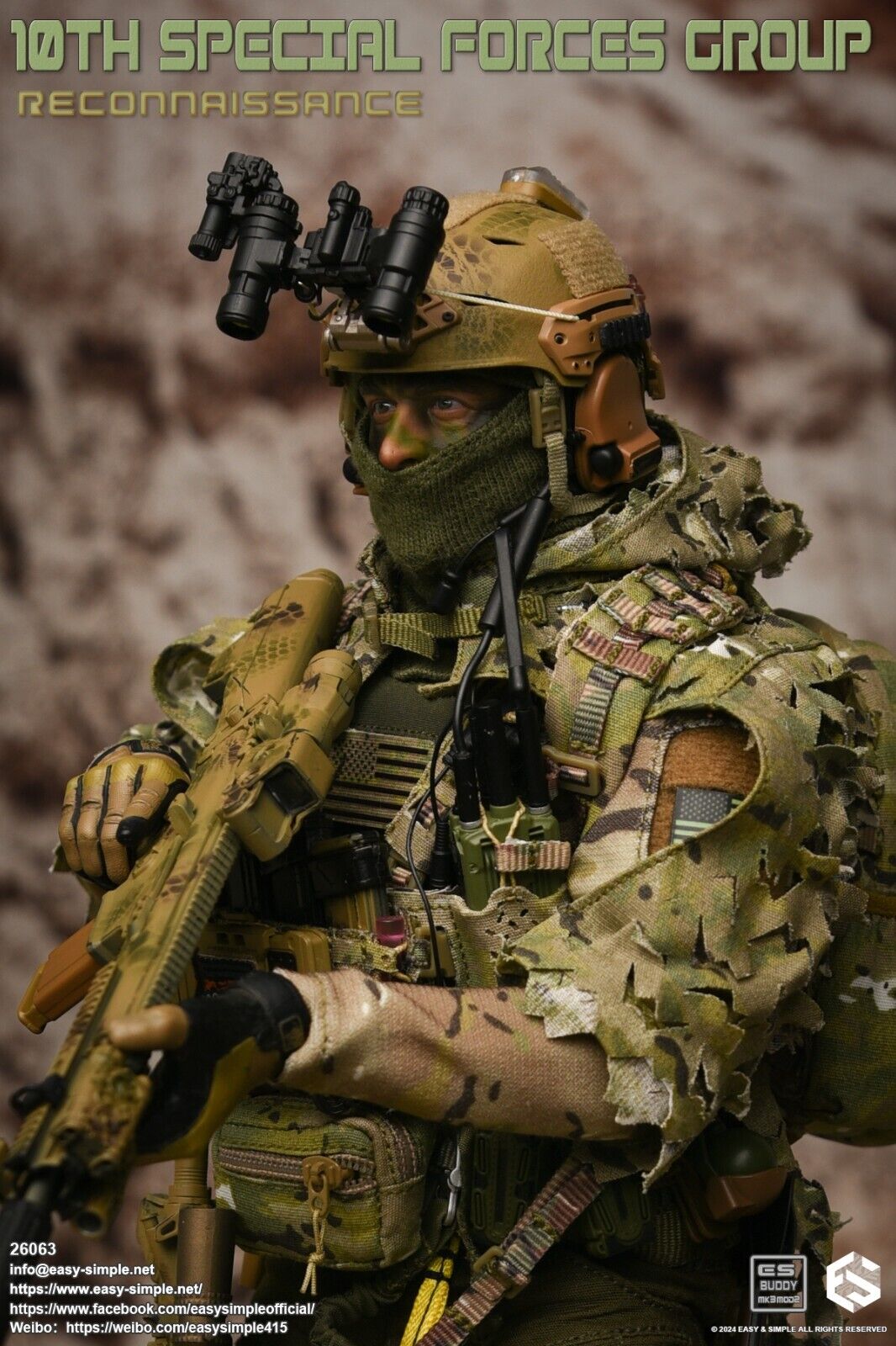 1:6 Easy & Simple 10th Special Forces Group Male Head Sculpt