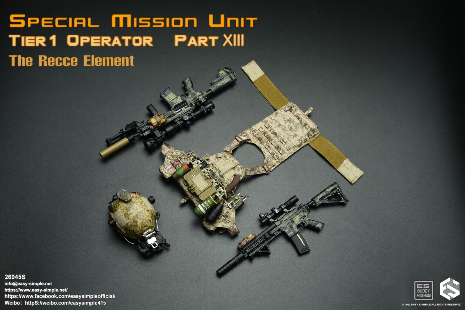 1:6 Easy & Simple Recce Element Camo HK 417 Sharpshooter Rifle for 12" Figures
