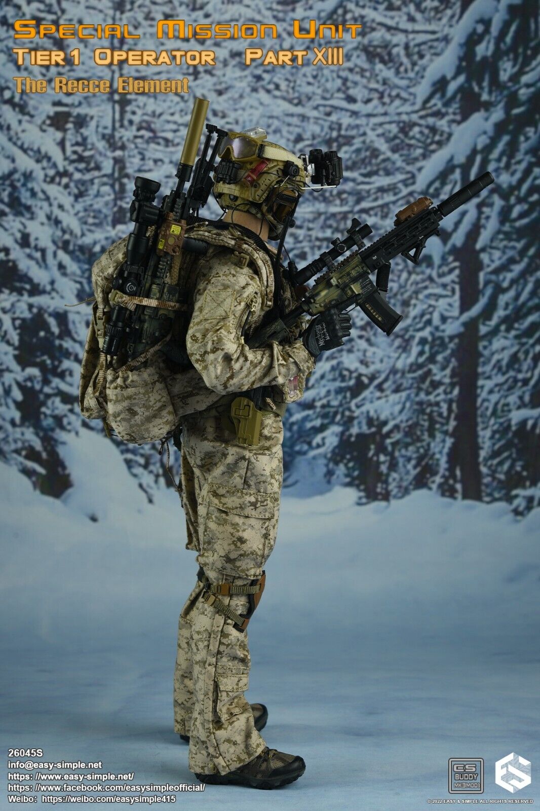 1:6 Easy & Simple Recce Element Camo HK 416 Rifle Set for 12" Figures