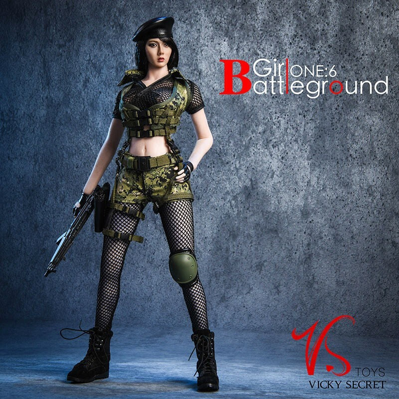 1:6 VS Toys Battlefield Girl Female Green Knee Pad (x1) for 12" Figures