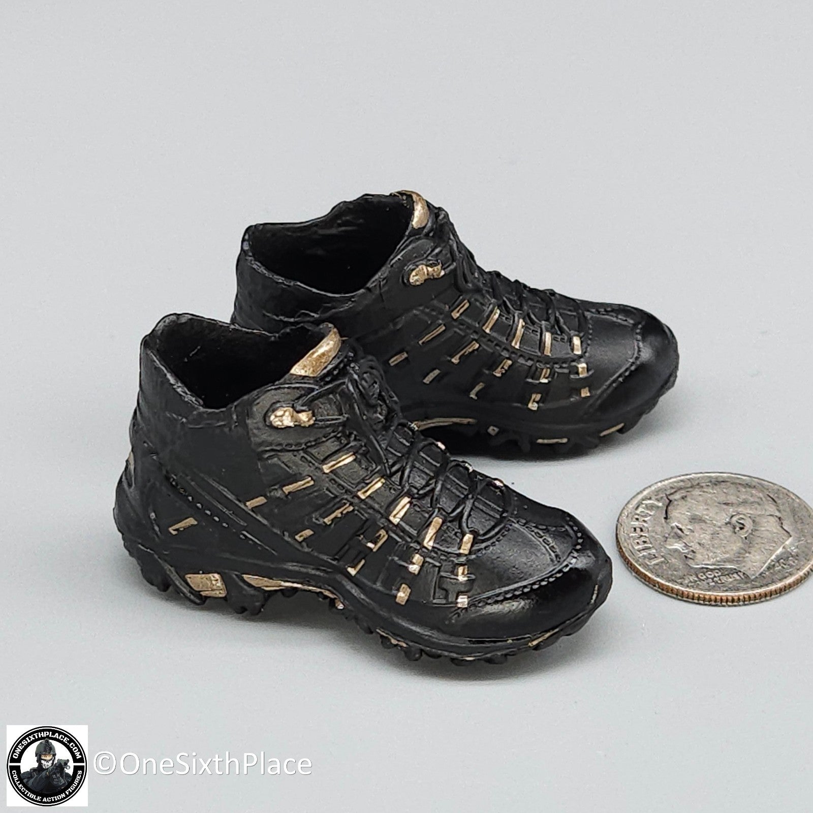 1:6 scale Fire Girl Female CQB Tactical Agent Black Gold Boots for 12" Figures
