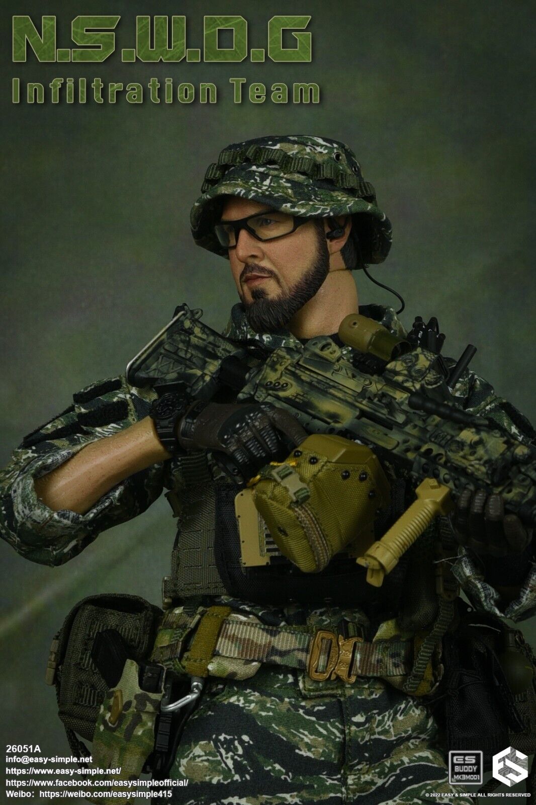 1:6 Easy & Simple NSWDG Infiltration Team Ver A Male Head Sculpt for 12" Figures