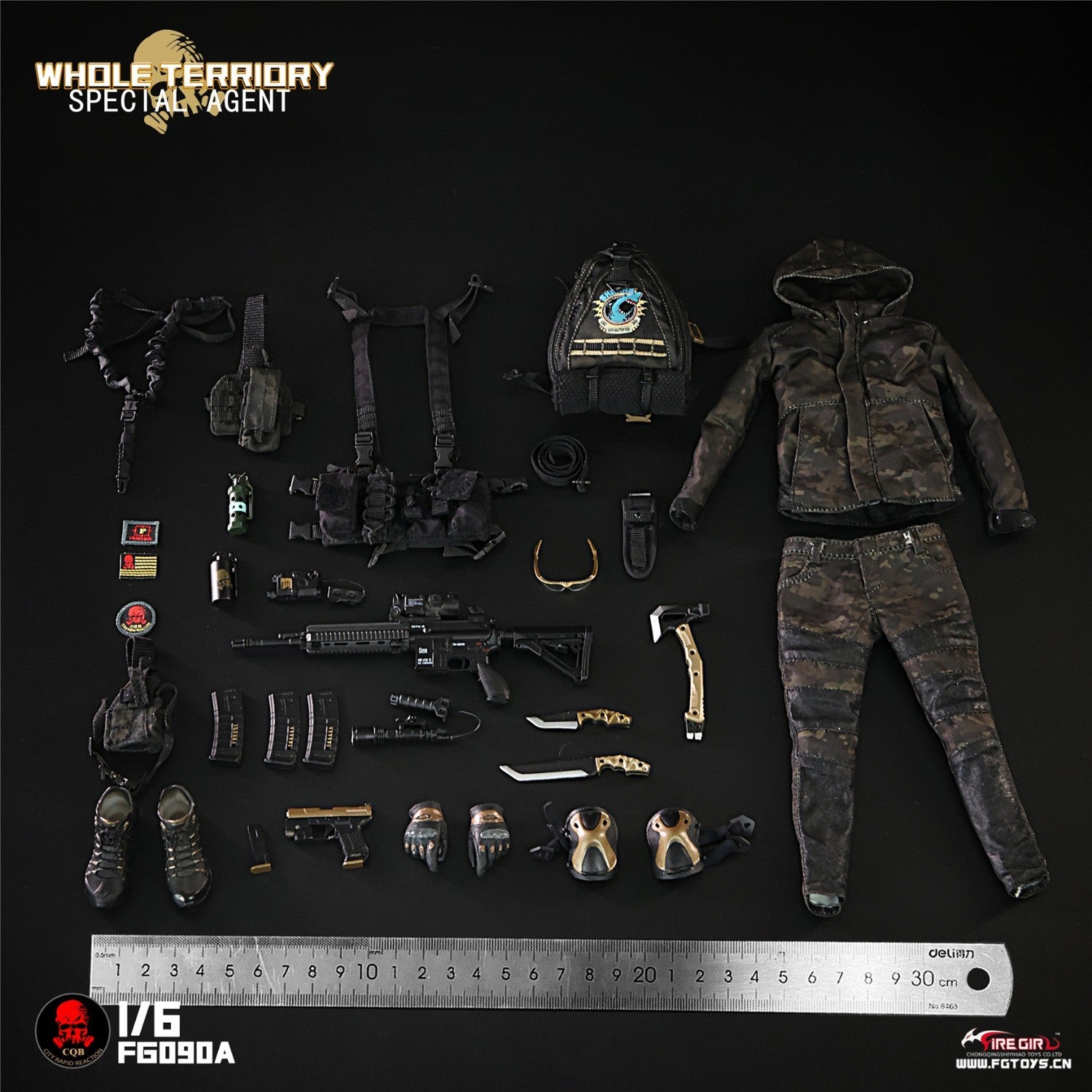 1:6 scale Fire Girl Female CQB Tactical Agent Black Gold Boots for 12" Figures