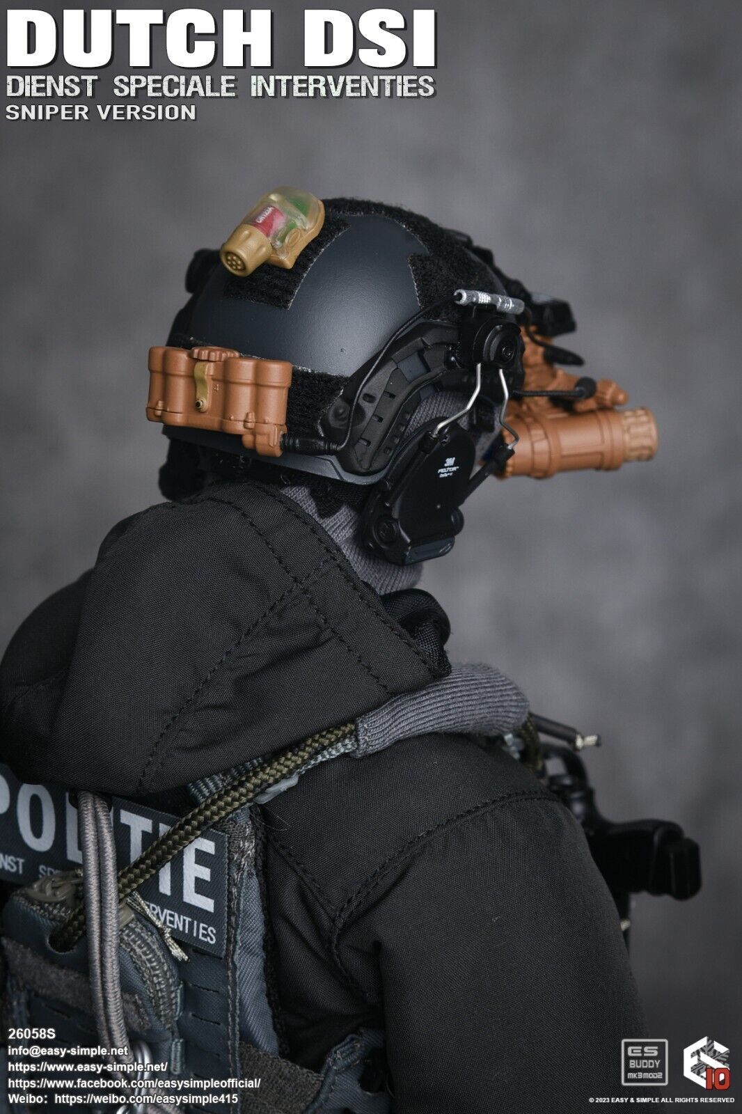 1:6 Easy & Simple Dutch DSI Sniper Version Helmet w/ NVG for 12" Figures