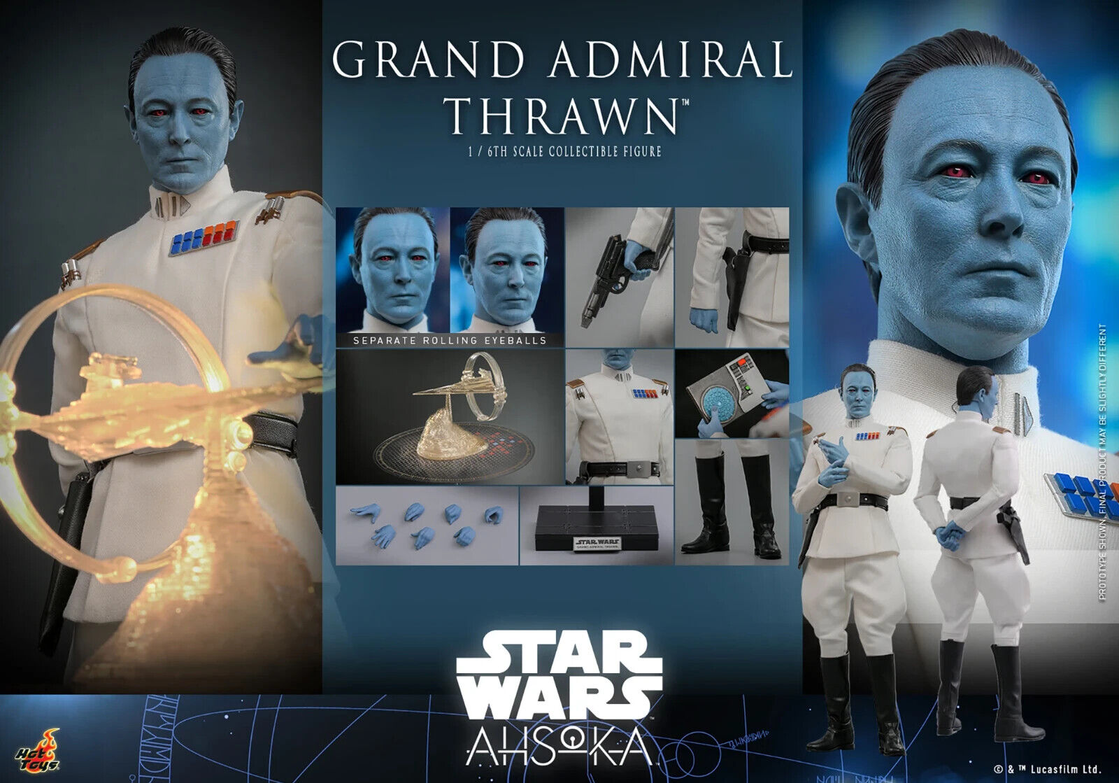 1:6 Scale Hot Toys Star Wars Ahsoka Grand Admiral Thrawn 12" Figure TMS116