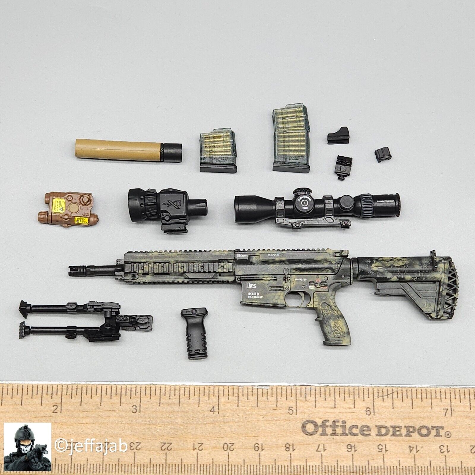 1:6 Easy & Simple Recce Element Camo HK 417 Sharpshooter Rifle for 12" Figures