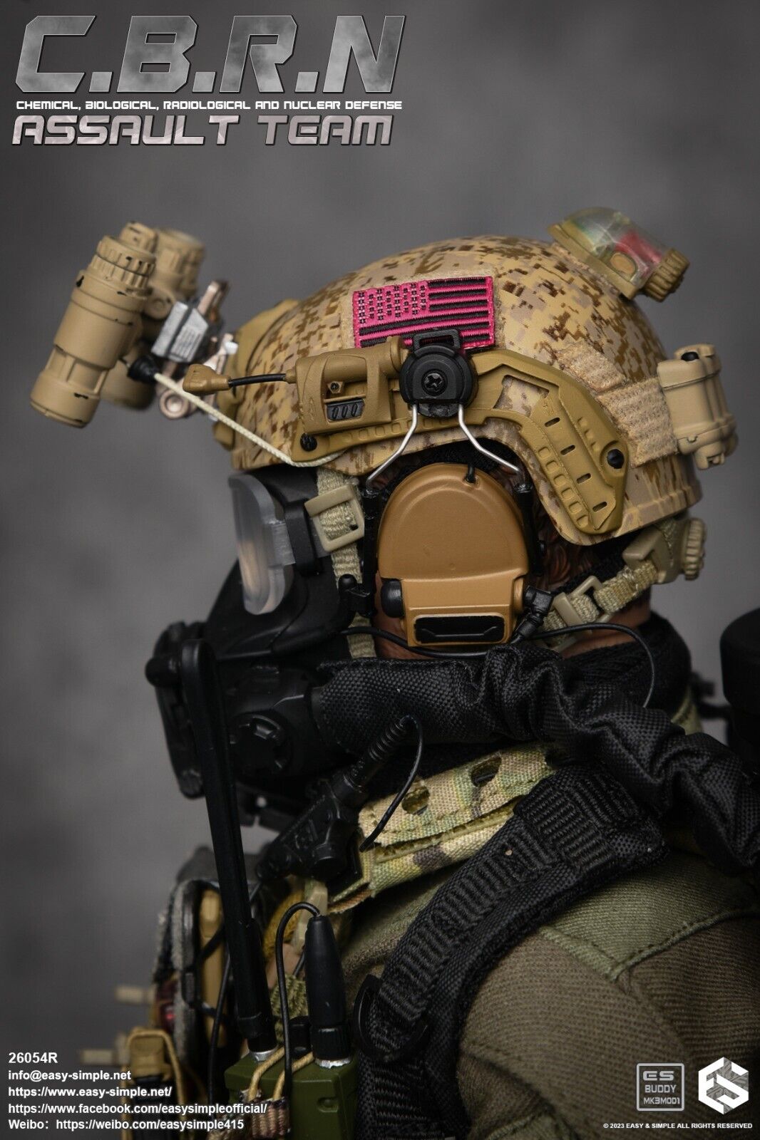 1:6 Easy & Simple CBRN Assault Team Radio w/ FAST Helmet Headset for 12" Figures