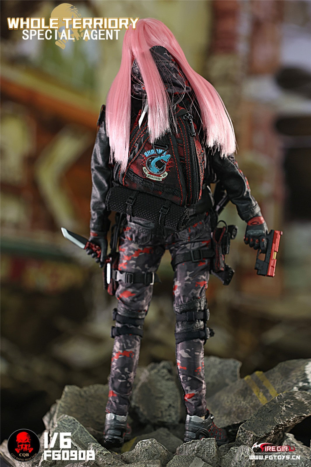 1:6 scale Fire Girl Female CQB Tactical Agent Grey Multicam Backpack 12" Figure