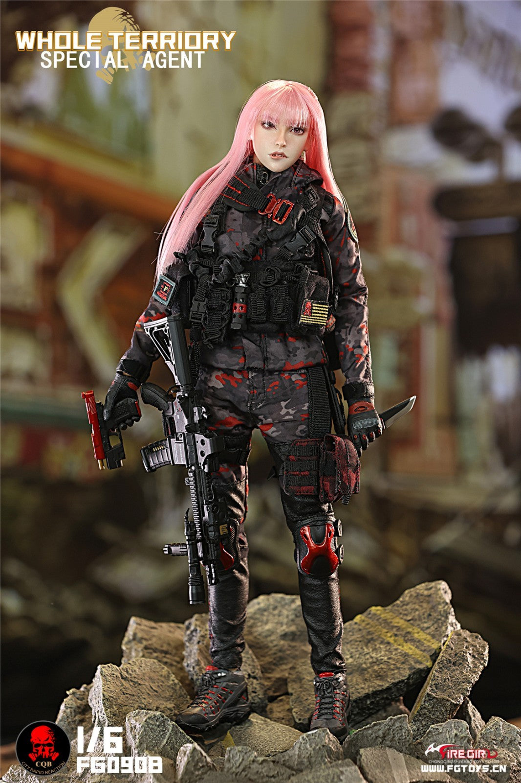 1:6 scale Fire Girl Female CQB Tactical Agent Grey Multicam Backpack 12" Figure