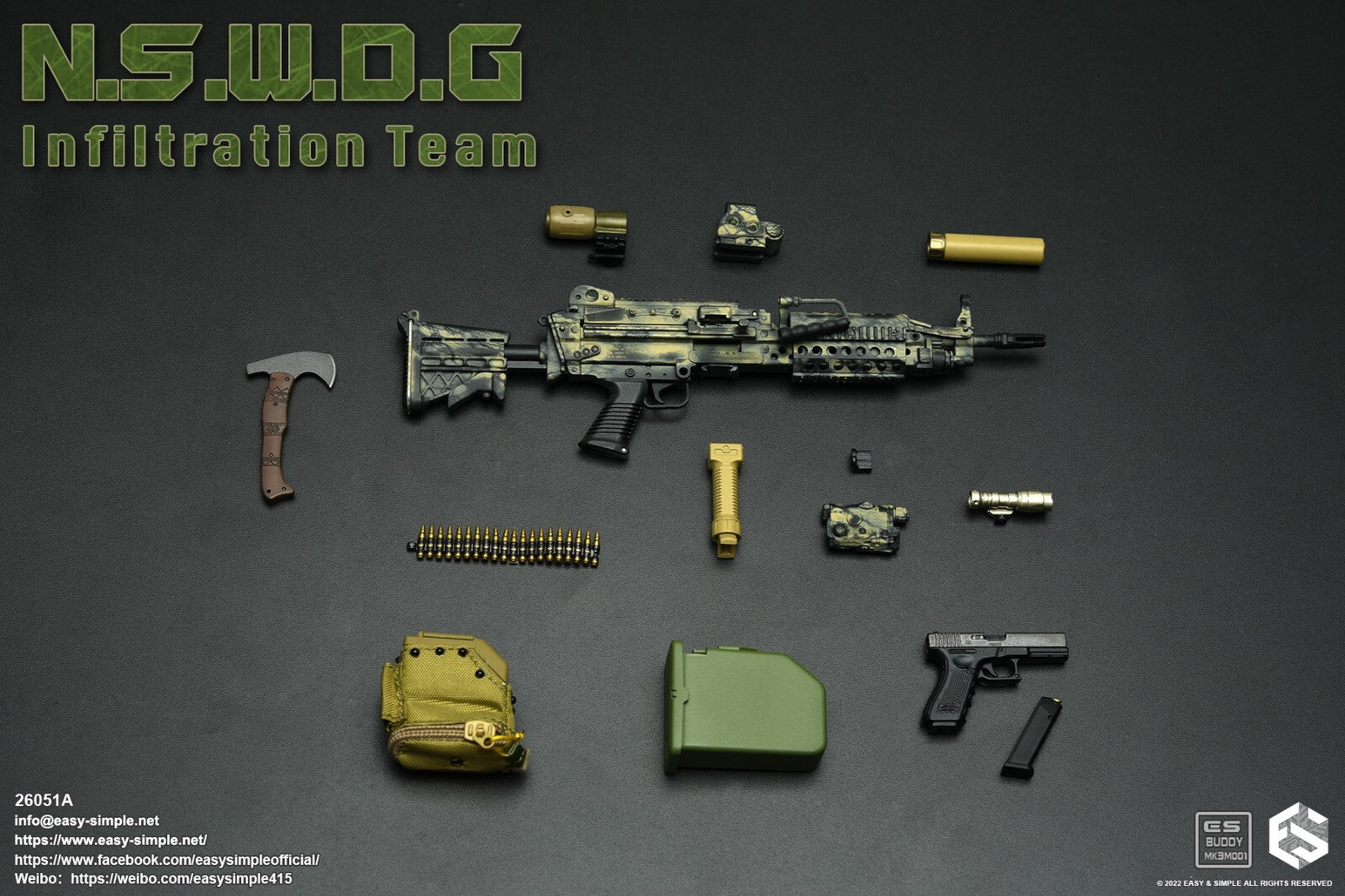 1:6 Easy & Simple NSWDG Infiltration Team MK46Mod1 Machine Gun for 12" Figures
