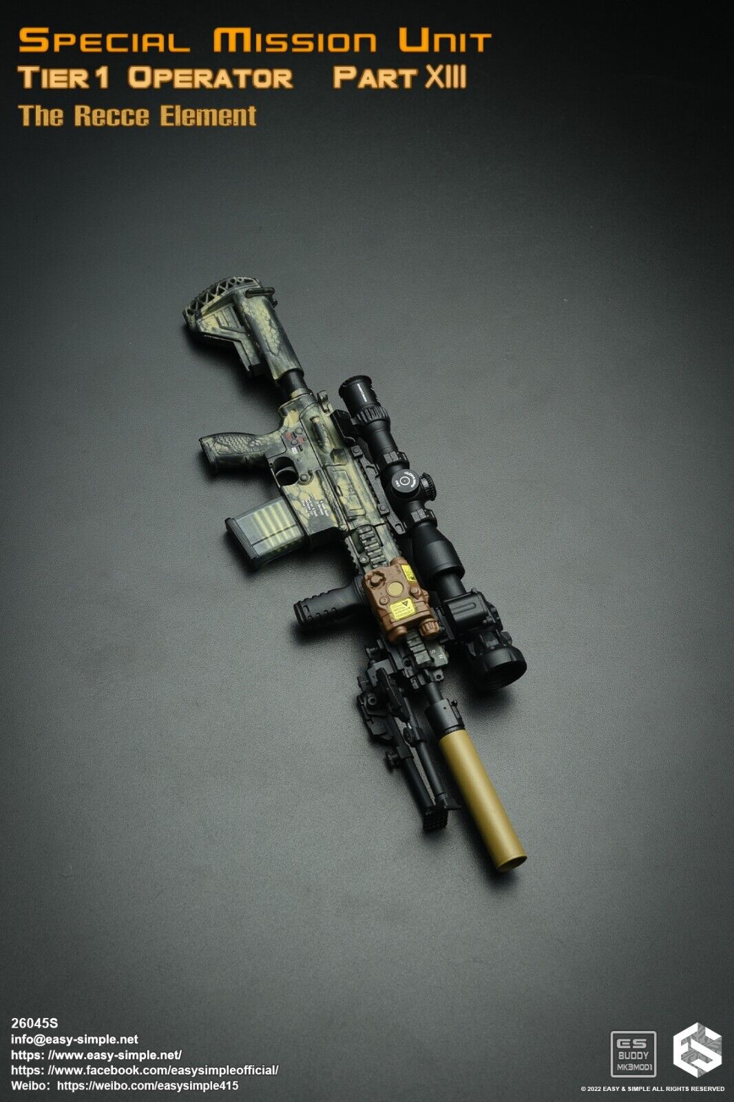 1:6 Easy & Simple Recce Element Camo HK 417 Sharpshooter Rifle for 12" Figures