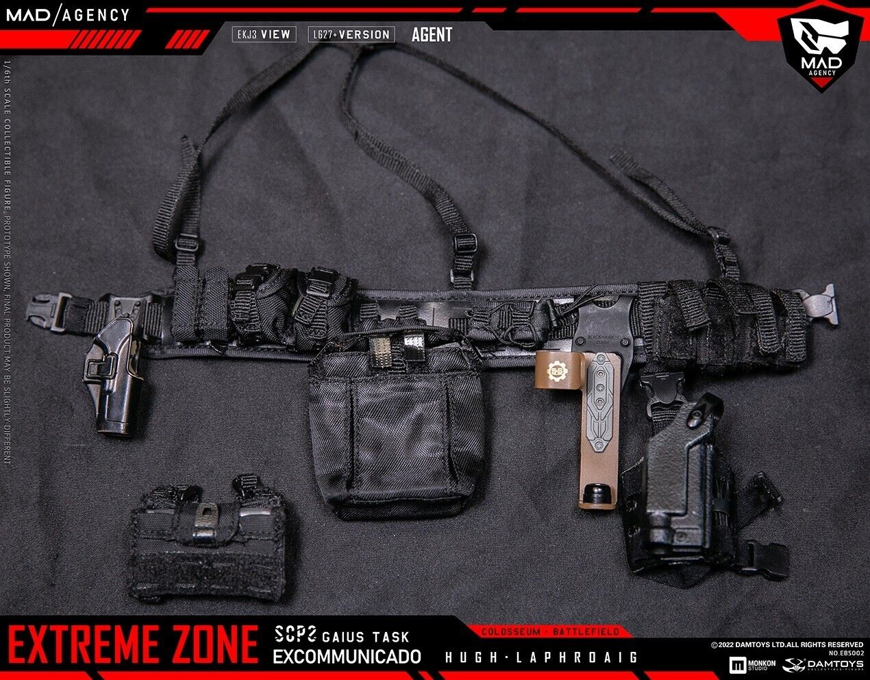 1:6 DamToys Extreme Zone Agent Hugh Laphroaig Black Tactical Belt w/ Harness