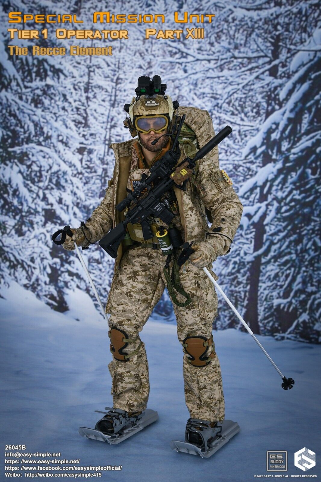 1:6 Easy & Simple Recce Element AOR1 Camo FAST Helmet w/ NVG Set for 12" Figures