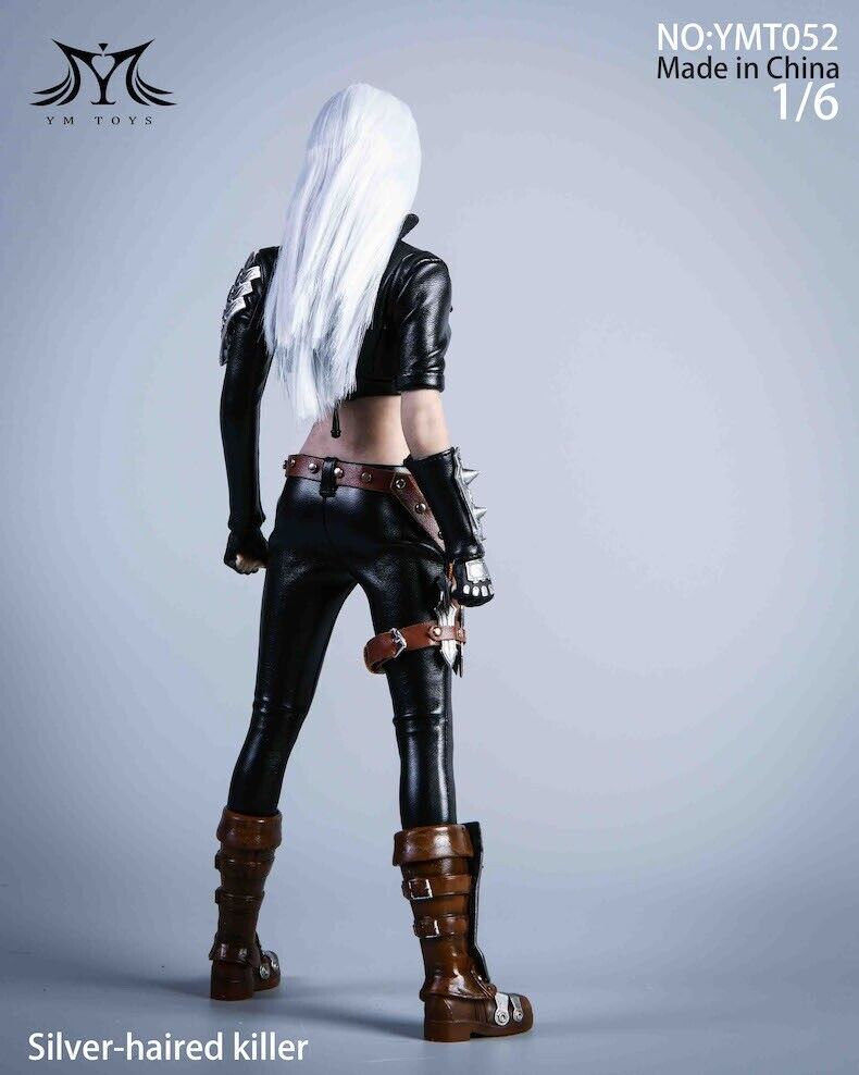 1:6 YM Toys Silver Haired Killer Female Leather Outfit w/ Boots for 12" Figures