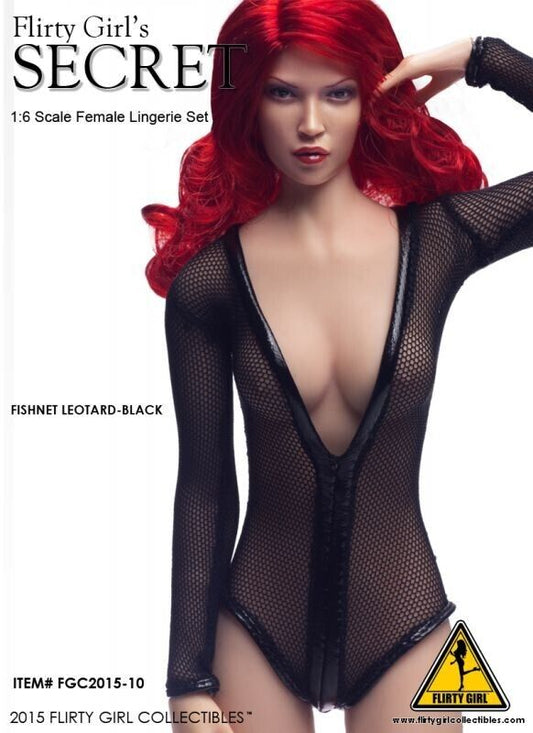 1:6 Flirty Girl Female Black Fishnet Leotard Lingerie Set for 12" Figures
