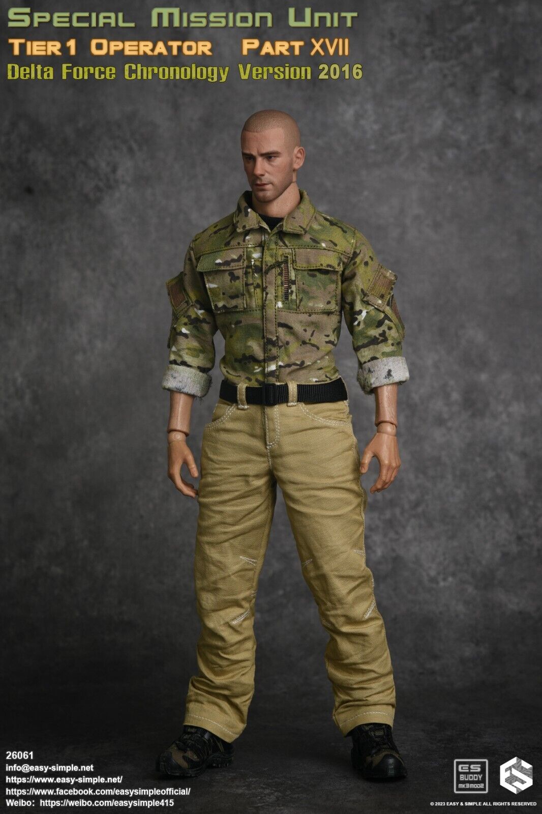 1:6 Easy & Simple Delta Force Chronology 2016 Multicam Jacket for 12" Figures