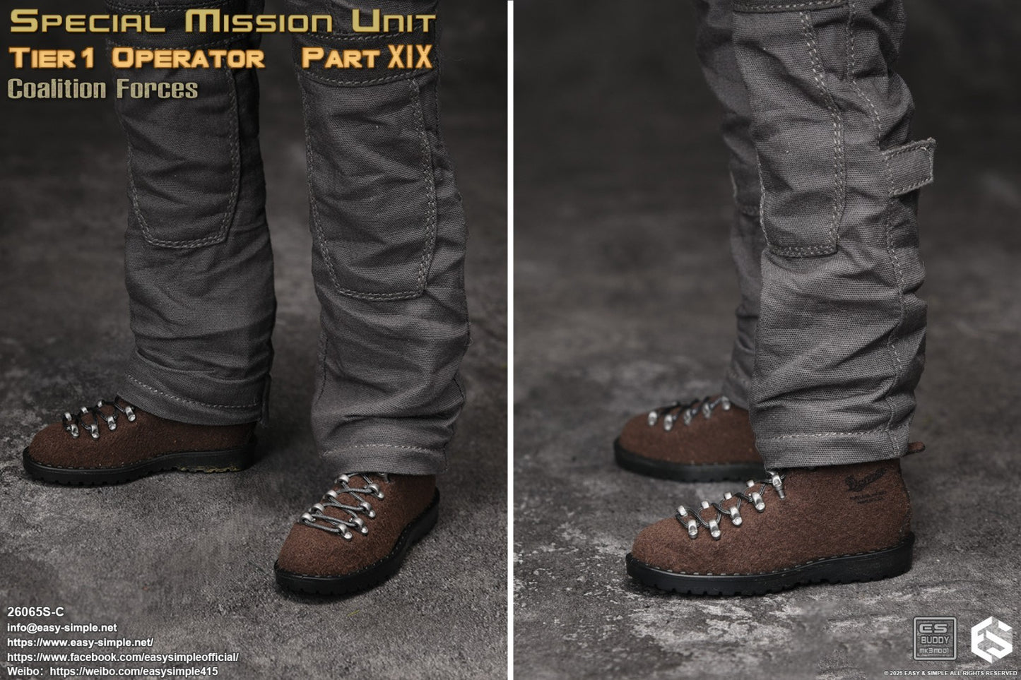 1:6 scale Easy & Simple Coalition Forces Hiking Boots for 12" Figure 26065SC