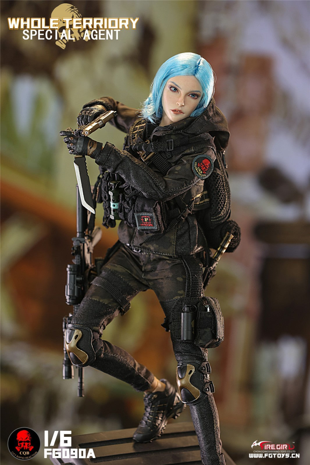 1:6 scale Fire Girl Female CQB Tactical Agent in Green Knife w/ Sheath