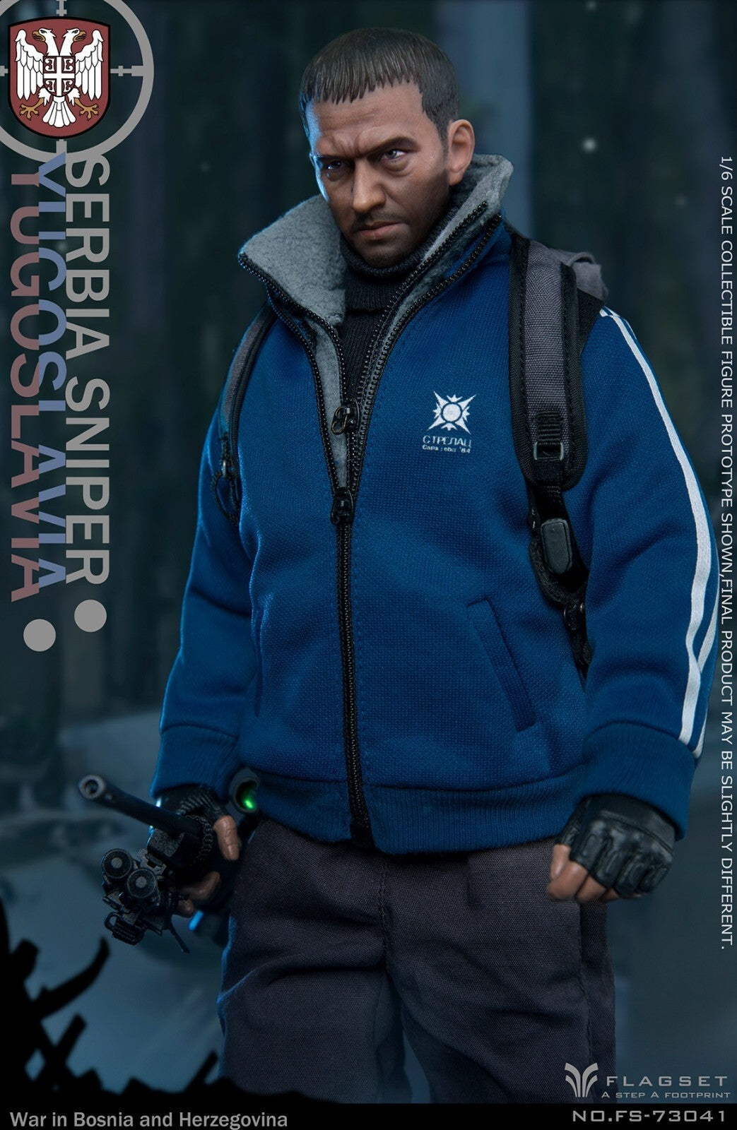 1:6 scale Flagset Serbia Sniper Mens Blue Tracksuit Top for !2" Figures