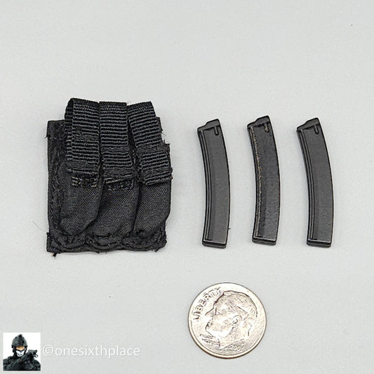 1:6 scale Black MP5 Ammo Pouch w/ Ammo Mag (x3) for 12" Figures
