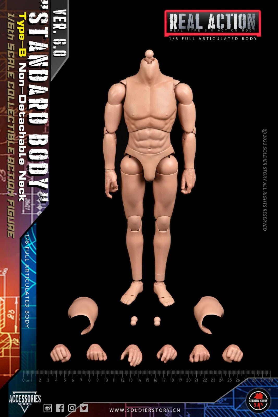 1:6 scale Soldier Story 6.0 Body Male Nude Hands (x5) for 12" Figures
