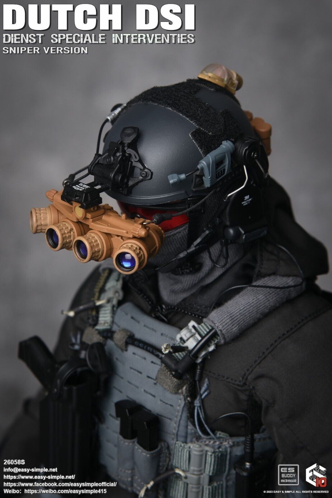 1:6 Easy & Simple Dutch DSI Sniper Version Helmet w/ NVG for 12" Figures