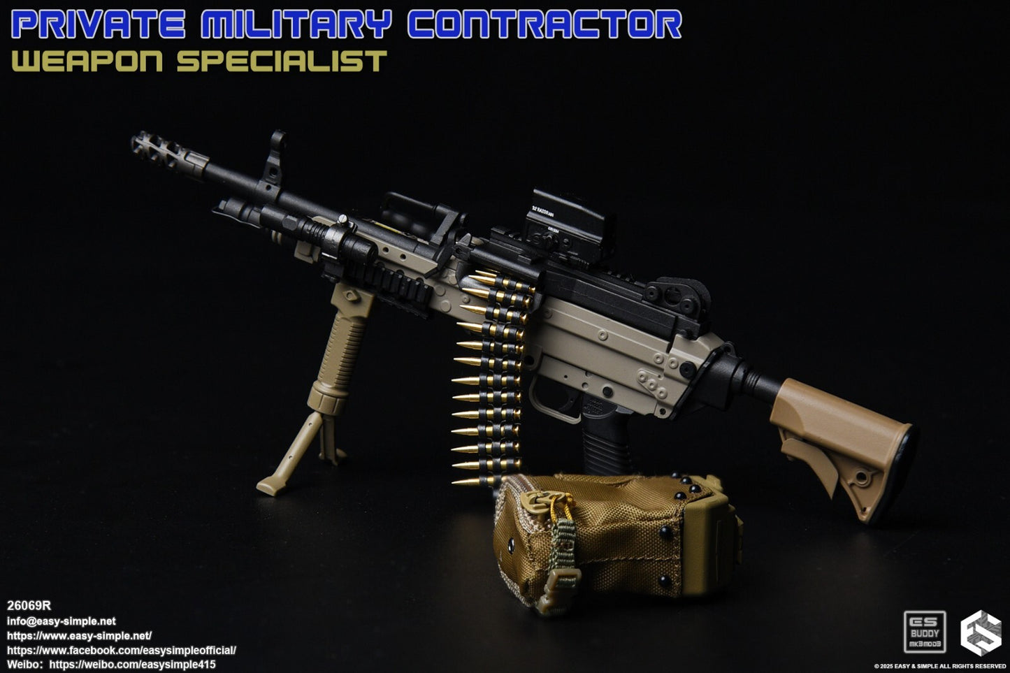 1:6 scale Easy & Simple PMC Weapon Specialist SAW K Machine Gun Set 12" Figures